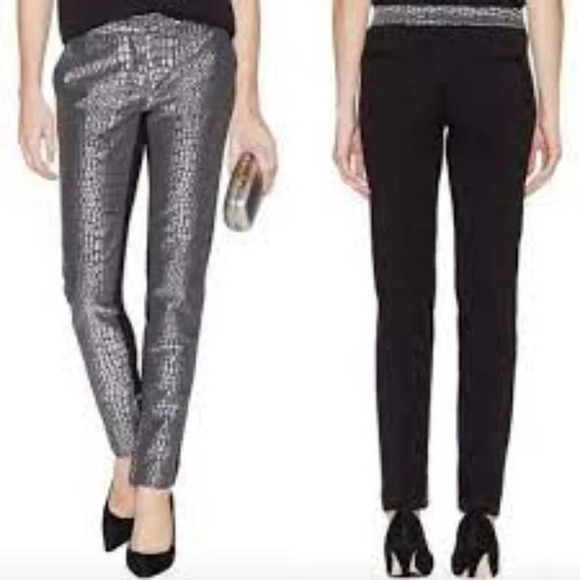 Diane Von Furstenberg Pants - Diane Von Furstenberg Silver and Black Straight Leg Pants